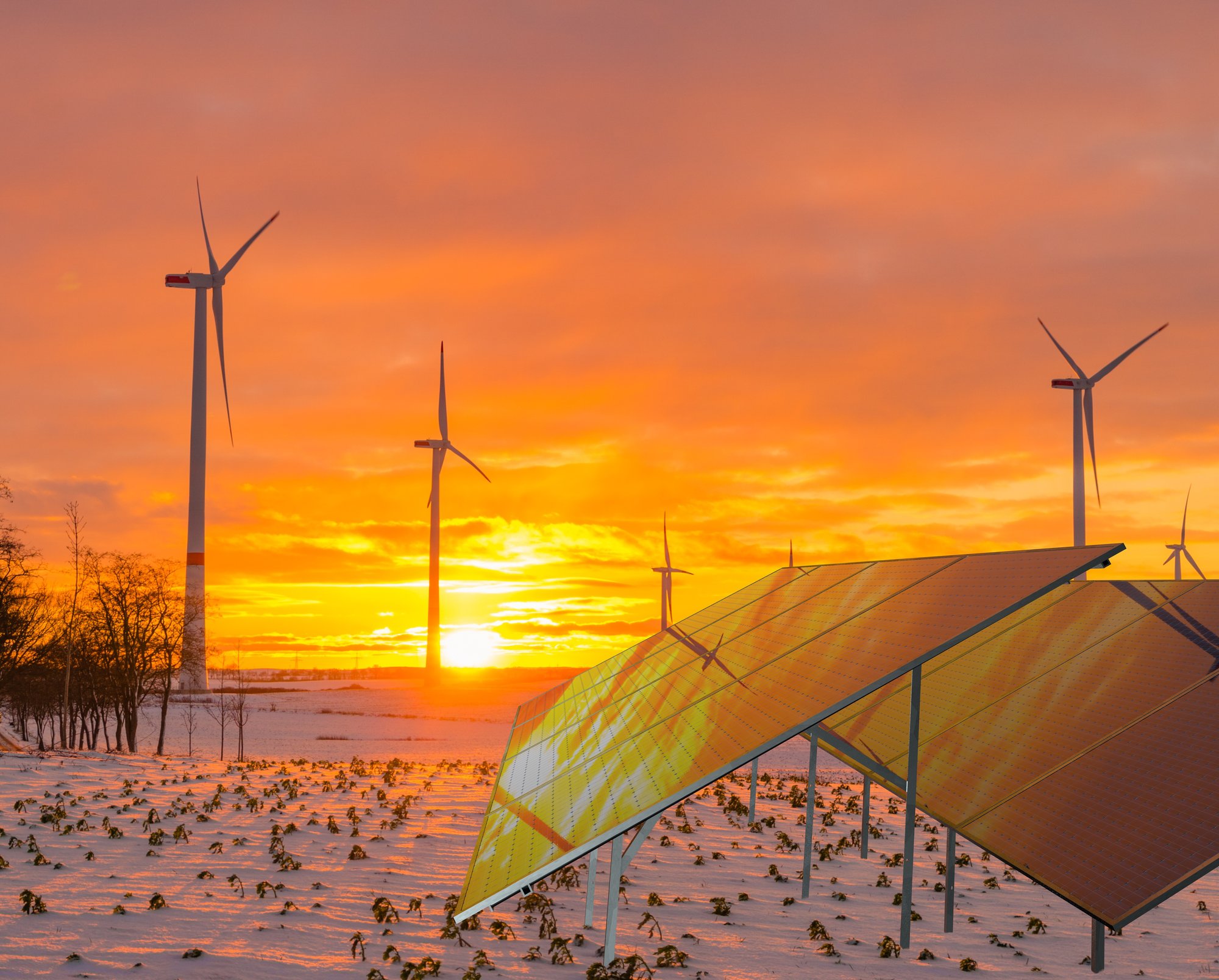 WInd Turbines and Solar Panels in WInter - Cropped
